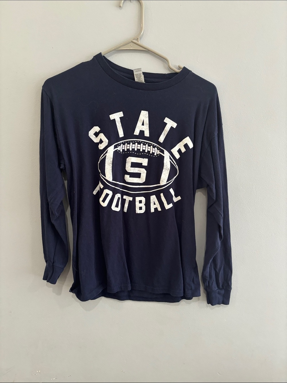 Gildan Navy Long-Sleeve 'State Football' Tee with White Graphic